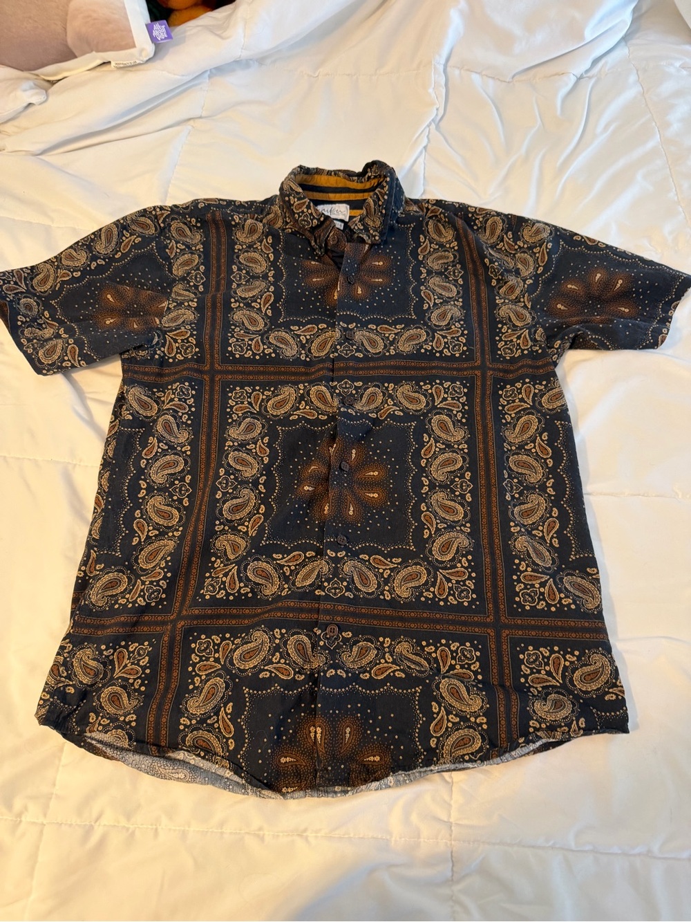 Haiku collective men’s vintage paisley boho beach button down short sleeve shirt